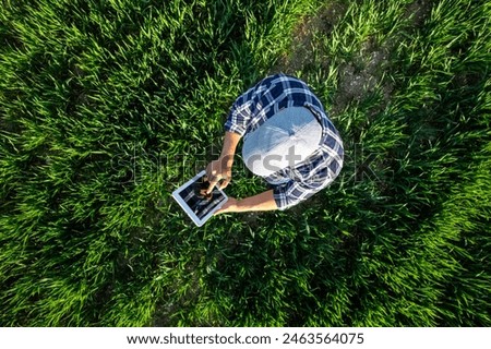 Similar – Image, Stock Photo top view of young woman relaxing in hammock using mobile phone. autumn season. camping concept