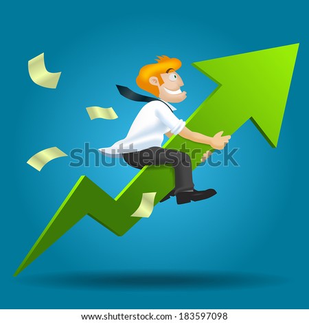 Businessman riding with Business graph bar growth as success, Vector graphic