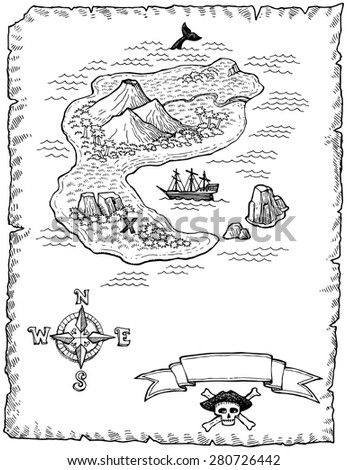 Hand-Drawn Treasure Map Illustration - 280726442 : Shutterstock