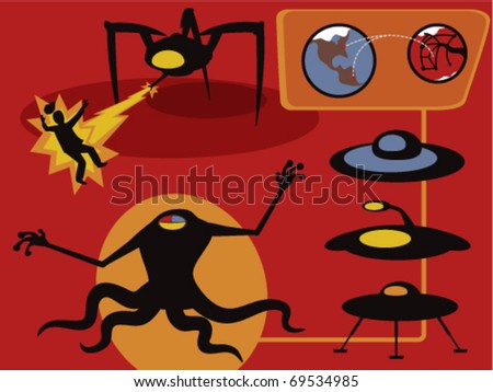 Martian Invaders Retro Vector Illustration