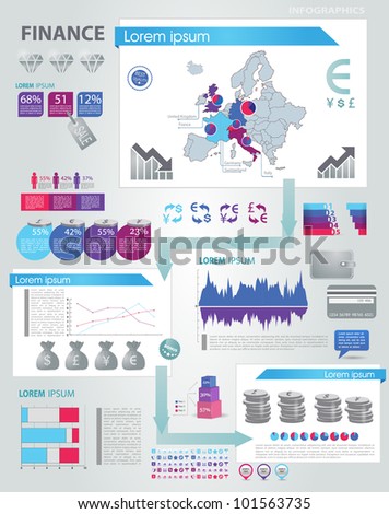 Modern infographics set. Europe Map and Information Graphics with finance icons. Easy to edit