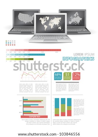 Modern infographics set and icons IT technology. World Map and Information Graphics
