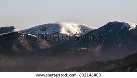 Borisov, Ploska (on the middle) and Cierny kamen hills in Velka Fatra mountains from Mincol hill in Lucanska Mala Fatra mountains in Slovakia during winter day with clear sky Zdjęcia stock © 
