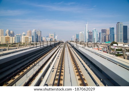 DUBAI, UAE -  5 MARCH, 2014: Dubai Metro as world\'s longest fully automated metro network (75 km). March  5, 2014 Dubai, UAE.