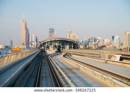 DUBAI, UAE -  3 MARCH, 2014: Dubai Metro as world\'s longest fully automated metro network (75 km). March  3, 2014 Dubai, UAE.