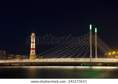 lighthouse and bridge in night Malmo