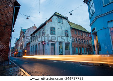 old houses at night in Helsingor