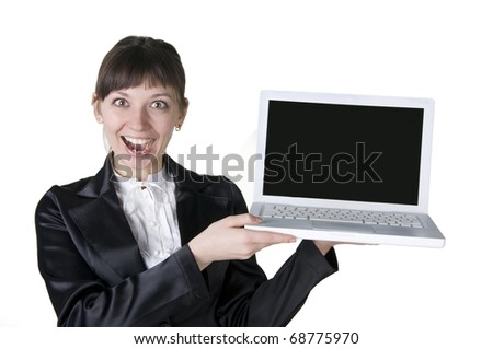 girl keeps on hand laptop