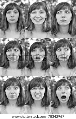 different emotions of a girl, nine photos