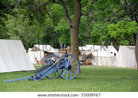 STONEY CREEK, ON-JUNE 4: American soldiers relax in their tents before start of reenactment of the war of 1812 Battle of Stoney Creek, June 4, 2010 in Stoney Creek, ON