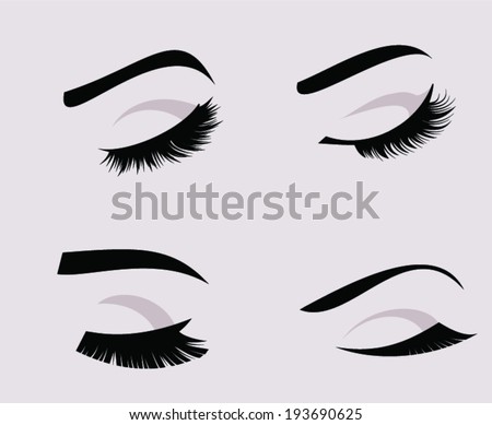 Set of four eyelashes and eyebrows silhouettes. Closed eyes vector icon