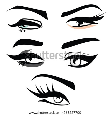 Set Of Four Woman Eye Shape Silhouettes With Eyebrows Long Eyelashes ...