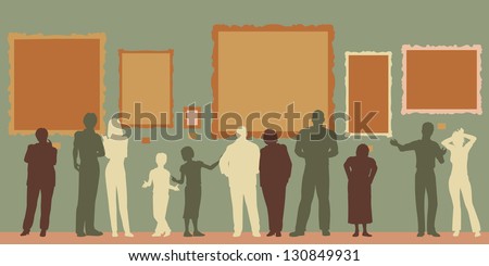 Editable vector silhouettes of diverse people at an art gallery or museum