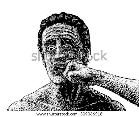 EPS8 editable vector sketch of a man being punched in the face