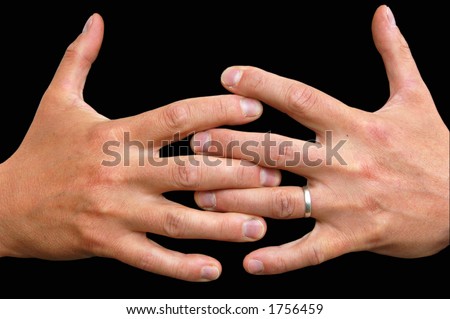 Two hands clasped together with clipping path