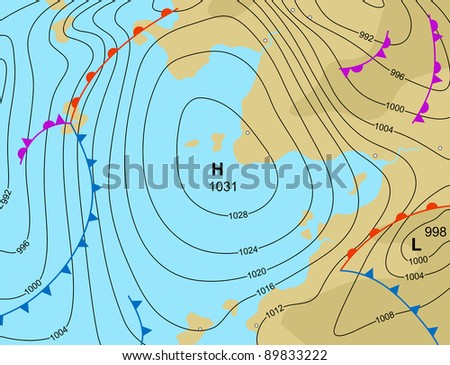 Illustration Of A Generic Weather Map Showing A High Pressure System ...