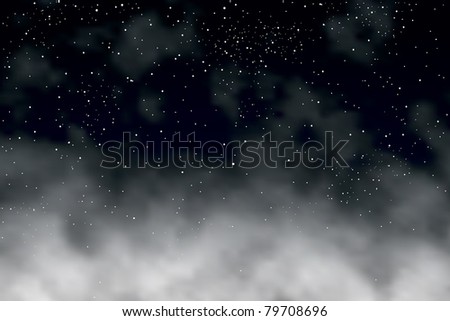 Editable vector illustration of stars in the night sky above clouds made with a gradient mesh