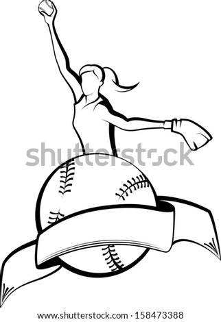 Softball Pitcher with Ball & Banner