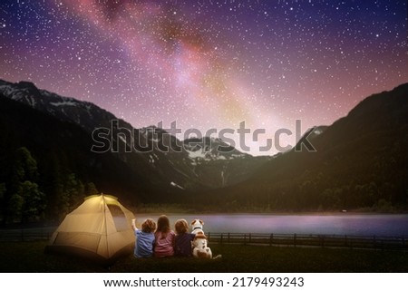 Similar – Foto Bild Tourist mit Blick auf Bergwasserfall