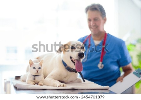 Similar – Image, Stock Photo young veterinarian man examining a cute small dog by using stethoscope, isolated on white background. Indoors