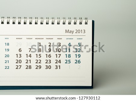 May. Calendar sheet. 2013 year calendar