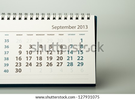 September. Calendar sheet. 2013 year calendar