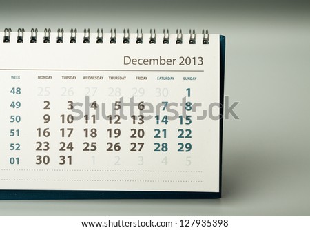 December. Calendar sheet. 2013 year calendar