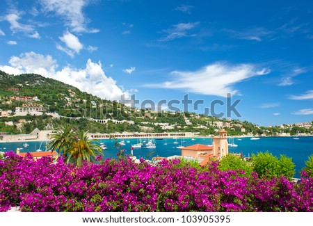 Cote d\'Azur, french reviera, view of luxury resort and bay of Villefranche-sur-Mer near Nice and Monaco