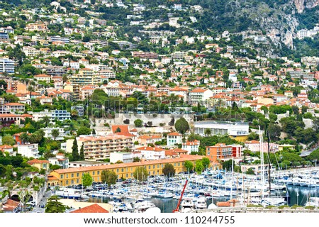 view of luxury resort Villefranche-sur-Mer, Cote d\'Azur, french reviera, near Nice and Monaco