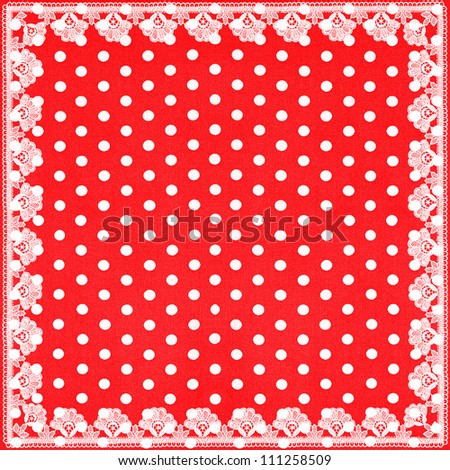 red white polka dot background with lace border