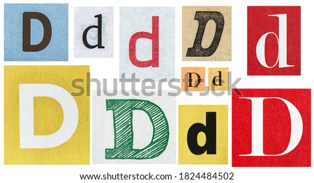 Paper cut letter D. Old newspaper magazine cutouts for scrapbook crafting Photo stock © 
