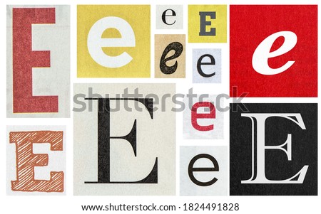 Paper cut letter E. Old newspaper magazine cutouts for creative scrapbooking and crafting Photo stock © 