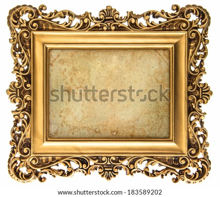 baroque style golden picture frame isolated on white background with canvas for your picture, photo, image