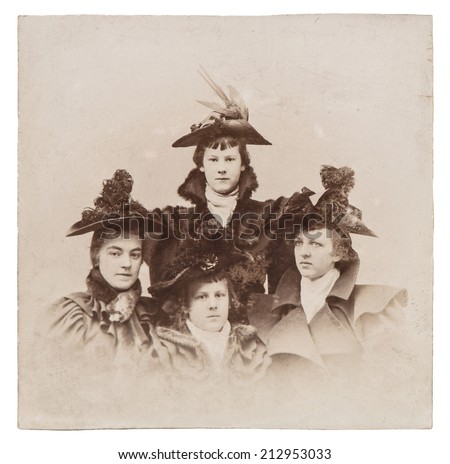 USA - CIRCA 1880s : vintage portrait of ladies wearing vintage clothing. antique photo with original scratches and film grain