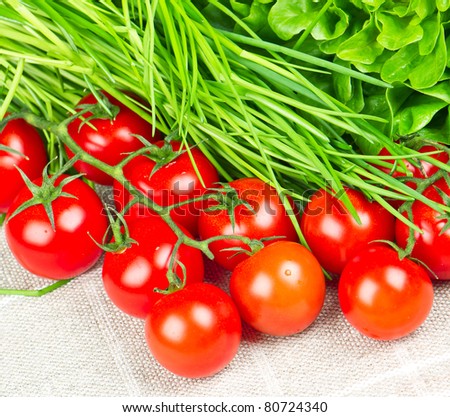 tomatoes, chives and salad. vegetables mix