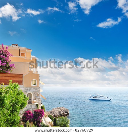 beautiful mediterranean landscape. view of sea and luxury resort of Cote d\'Azur in France
