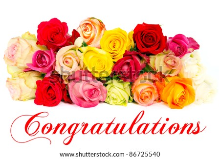 assorted colorful roses, beautiful flowers bouquet. Congratulations. card concept - stock photo