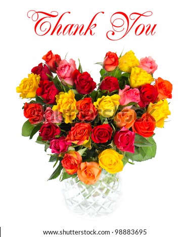 Roses In Heart Shape In A Vase On White Background. Thank You. Card ...