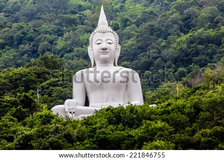 Big Buddha white color, at Wat Thep Phitak Punnaram temple in the mountain and forest,\
 Korat, Thailand