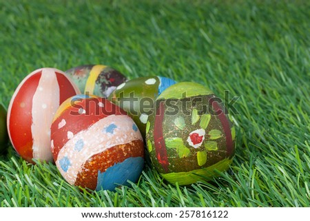 Happy easter eggs group on grass,can use as background for god festival