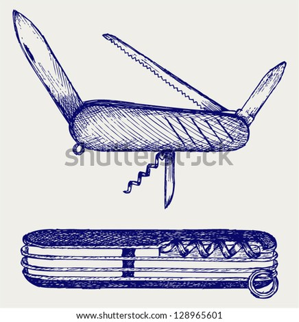 Swiss army knife. Doodle style