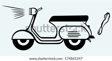 Vintage scooter. Image isolated on blue background