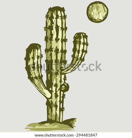 Vector image of a large cactus in the desert