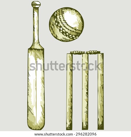 Set equipment for cricket. Cricket bat and ball. Vector Image