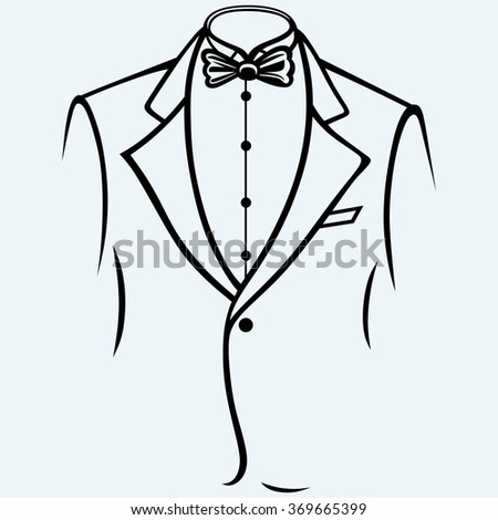 Stylish man in elegant suit. Isolated on blue background. Vector silhouettes