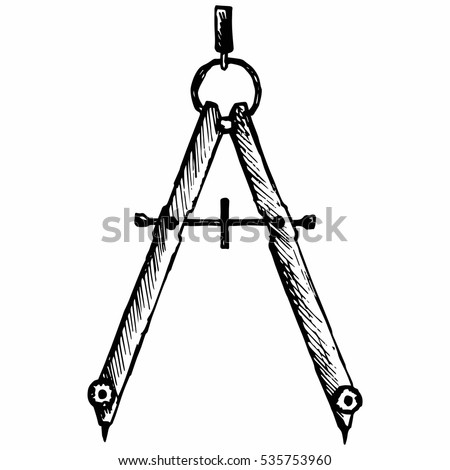 Compass. Tools for drawing. Isolated on white background. Vector, doodle style