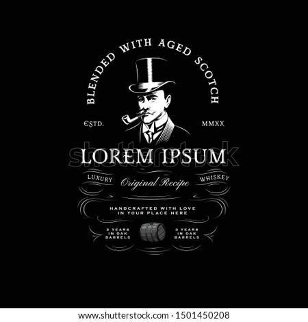 Vintage Whiskey Logo with Gentleman in Top Hat