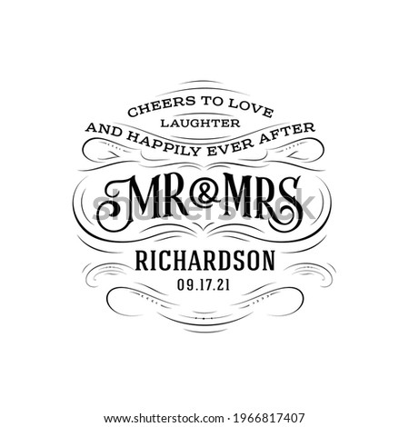 Mr and Mrs Wedding Wine Label Template in Vintage Style