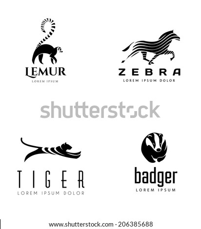 Animal Emblem Collection. Lemur, Horse, Tiger and Badger