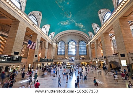 NEW YORK, USA - JULY 23: The main lobby at Grand Central Terminal in New York City on July 23, 2011. Grand Central Terminal is the largest train station in the world by number of platforms.